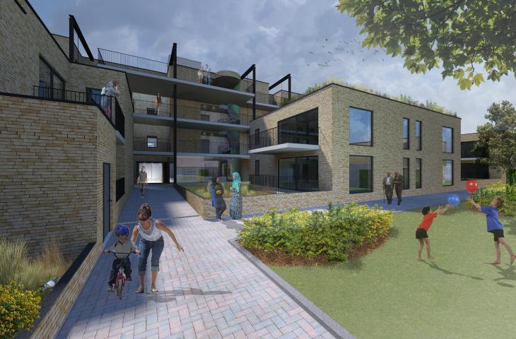 zicht achterzijde appartementen